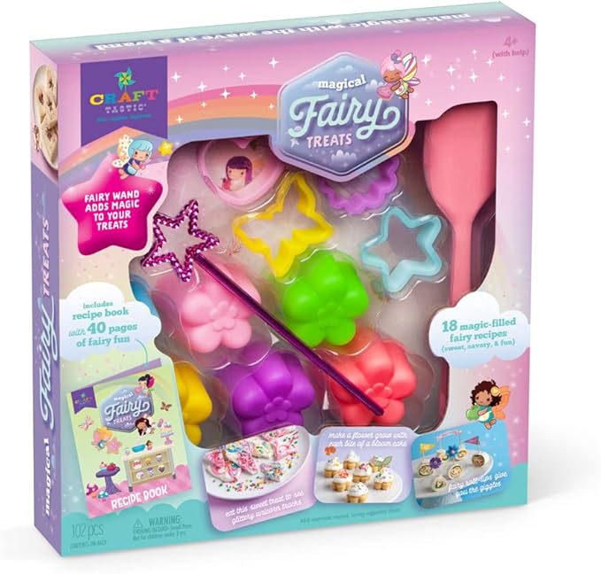 Craft-tastic – Create Your Own Magical Fairy Treats – Includes 40 Page Recipe Book Featuring 18 Fun & Easy-to-Make Recipes, Cookie Cutters, Silicone Cupcake Liners, Spatula, Magic Wand, and More!