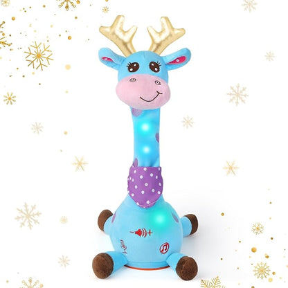 Dancing Talking Giraffe with Golden Antlers Toy, Stuffed Animal Baby Toy Repeating What You Say, Musical Toy with Golden Anlters Easter Gifts for Toddlers 1-3 Years Old (Blue Giraffe Antlers)