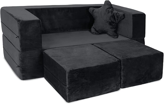 Milliard Kids Couch - Modular Kids Sofa for Toddler and Baby Playroom/Bedroom Furniture (Black) with Bonus Pillow