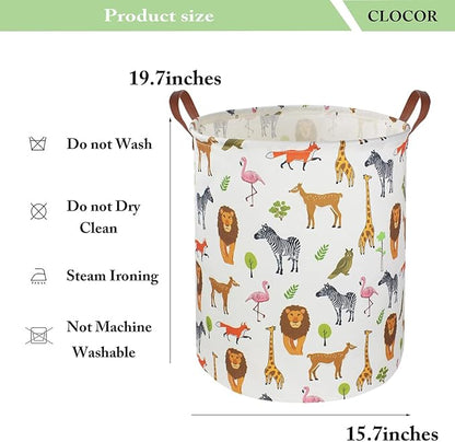 CLOCOR Kids Laundry Basket,Nursery Baby Hamper,Toy Storage Bin with handles for Boys and Girls,Safari Room Decor,Waterproof Storage Basket(Jungle Animals)
