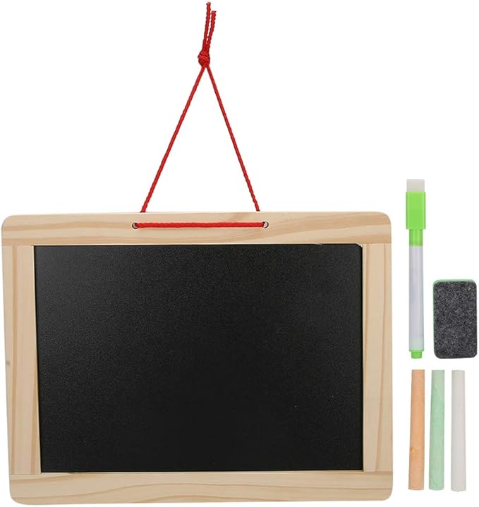 Chalkboard Set, Children Wooden Double Sided Hanging Magnetic Writing Drawing Board Drawing Art Black Board Educational Kids Toy