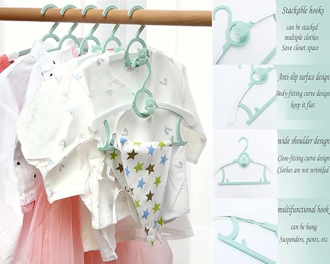 JSF Set of 20pcs Baby Hangers, Baby Hangers for Closet, Durable Non Slip Baby Hangers, 11-14" Baby Hangers for Closet, Green Hanger