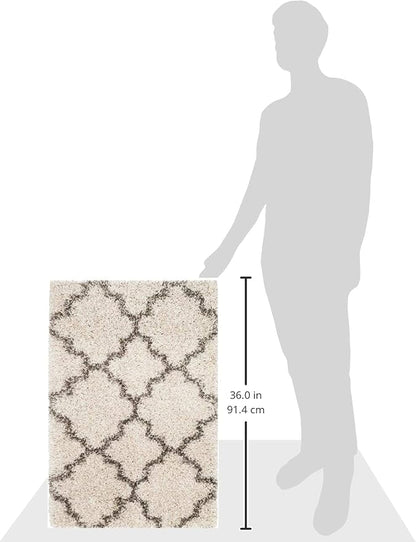 SAFAVIEH Hudson Shag Collection Accent Rug - 2' x 3', Ivory & Grey, Trellis Design, Non-Shedding & Easy Care, 2-inch Thick Ideal for High Traffic Areas in Entryway, Living Room, Bedroom (SGH282A)