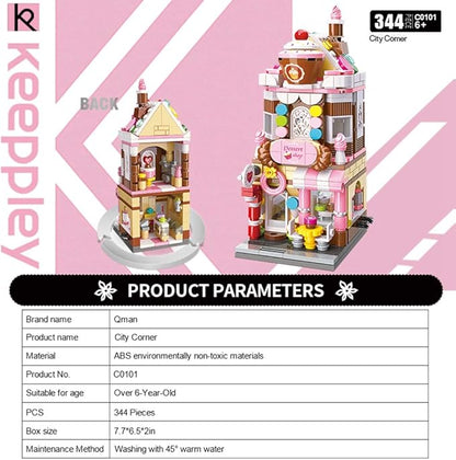 QMAN Girls Building Blocks Toy Dream Dessert House Building Kit Street-View Construction Educational Toy for Girls Age 6-12 and Up (344 Piece)