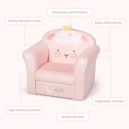 Costzon Kids Couch, Children's Sofa Armrest Chair with Pattern, Toddler Furniture w/Sturdy Wood Construction, Preschool, Lightweight Kids Couch Sofa Chair for Aged 1-5 Boys & Girls Gifts, Lamb