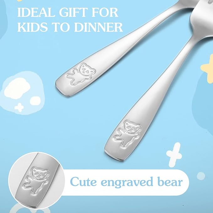 12 Piece Stainless Steel Kids Silverware Set,Toddler Utensils,Children Safe Food Grade Forks and Spoons,Mirror Polished, Dishwasher Safe