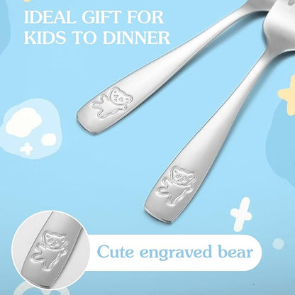 12 Piece Stainless Steel Kids Silverware Set,Toddler Utensils,Children Safe Food Grade Forks and Spoons,Mirror Polished, Dishwasher Safe