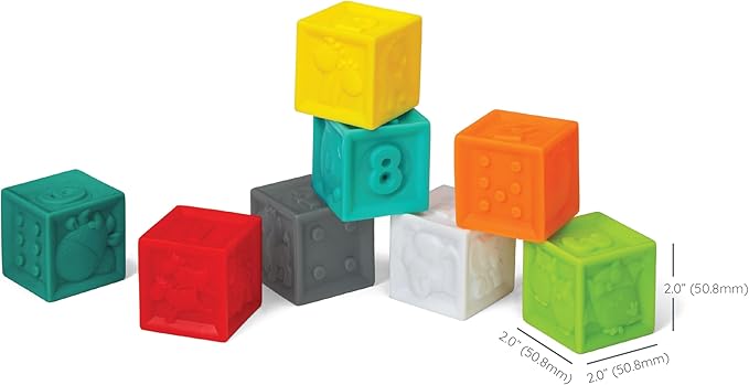 Infantino Squeeze and Stack Block Set - Colorful Textured Soft Blocks, Includes Numbers, Animals and Shapes, Ages 6 Months +