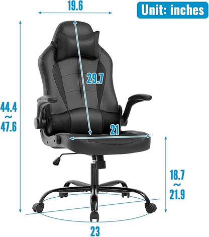 BestOffice PC Gaming Chair Ergonomic Office Chair Desk Chair with Lumbar Support Flip Up Arms Headrest PU Leather Executive High Back Computer Chair for Adults Women Men (Black)