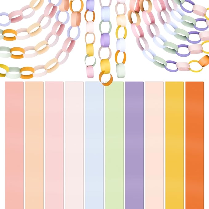 CHRORINE 600Pcs Colorful Paper Chains Strips for Birthday Party Decorations DIY Crafts Supplies (Fresh Color, 1 x 7.08 inches)