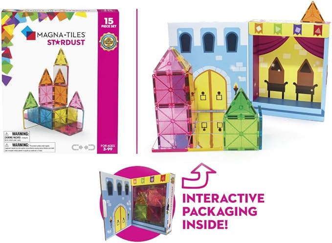 MAGNA-TILES Stardust 15-Piece Magnetic Construction Set, The ORIGINAL Magnetic Building Brand, 3-99 Years with 4 Mirrored Squares