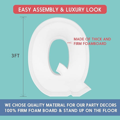 3FT Tall Mosaic Balloon Frame Letters Big Marquee Light Up Letters DIY Kit for Birthday Party Wedding Backdrop Decor Letter Q Pre-Cut Foam Board
