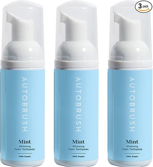 autobrush Original Mint Flavor Fluoride-Free Foaming Toothpaste for Adults, Whitening & Deep Cleaning, Travel Friendly, Anti-Cavity, Foam Toothpaste (3 Pack)
