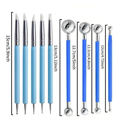 9Pcs Clay Sculpting Tool Set, Blue Dual-Ended Silicone Clay Brushes & Ball Stylus Tools, Professional Polymer Clay Kit for Sculpting, Texturing & Detailing, Ideal for Pottery, Ceramic & DIY Crafts