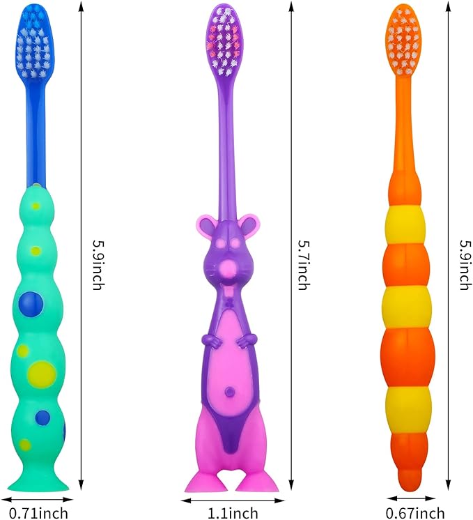 12 Pieces Toddler Toothbrush Bulk Kids Toothbrush Pack Manual Baby Toothbrushes with Covers Suction Cup Toothbrush Lovely Soft Bristle Animal Toothbrush for Kids Sensitive Teeth