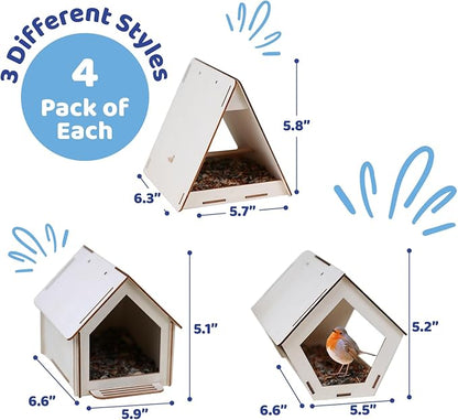 Neliblu Bird Houses to Paint for Kids - Wooden - 12 Pc, Plywood, Durable Material, Educational Fun, Complete Set, Child-Safe, Bulk Crafts - Paint a Bird House Kit for Kids