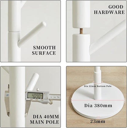 Standing Coat Rack White Coat Stand with 8 Hooks and 3 Height Options, Wood Kids Coat Tree with Sturdy Round Base, Small Hall Tree White YD-1009