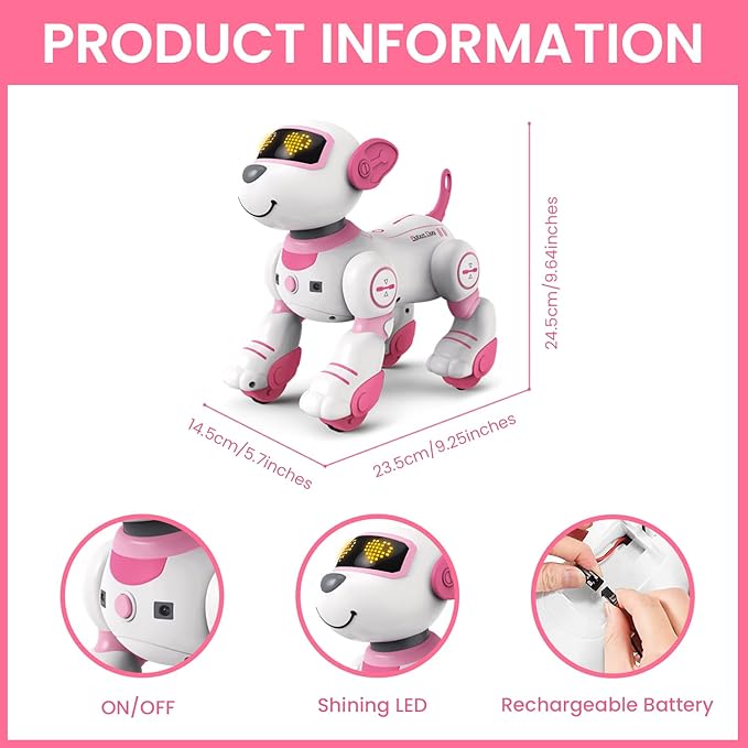 Robot Dog Toys for Girls Toys Interactive Robot Toy FollowMe Robot for Kids 5-7 Intelligent Remote Control Dog with Sing Dance Robotics for Kids Age 3 4 5 6 7 Chrismas Birthday Gifts Girls