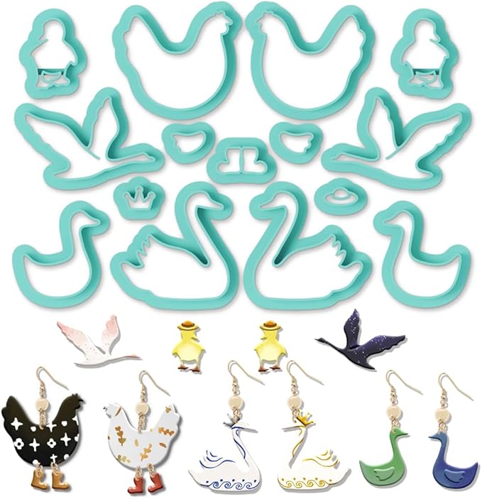 ORIGACH 15 Pcs Farm Animals Chicken Duck Polymer Clay Cutters Set Earring Clay Cutter DIY Craft Supplies for Earring and Jewelry Making