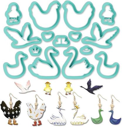 ORIGACH 15 Pcs Farm Animals Chicken Duck Polymer Clay Cutters Set Earring Clay Cutter DIY Craft Supplies for Earring and Jewelry Making