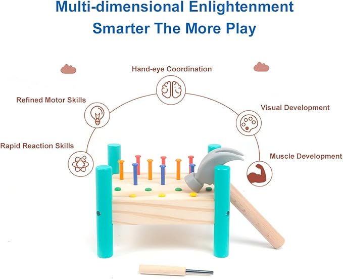 Wooden Baby Workbench Pounding Hammer Toy for Toddlers,STEM Educational Preschool Learning Toys for Kids, Great DIY Gift for Boys and Girls