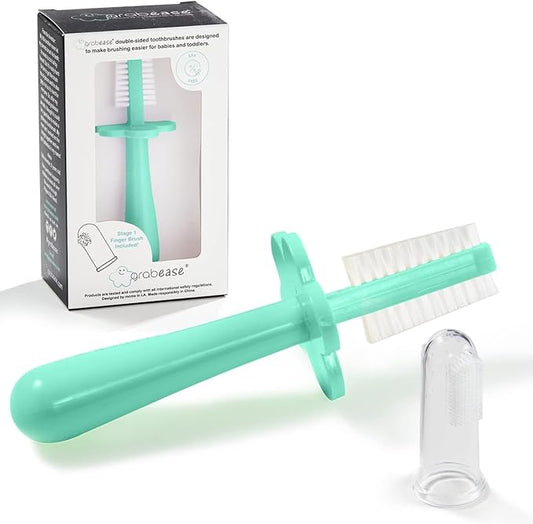 grabease Double-Sided Training Toothbrush - First Infant Toothbrush for Baby & Toddler - BPA & Phthalate-Free - 1 Pack Mint, 12 Months and Up - Baby Tooth Brush
