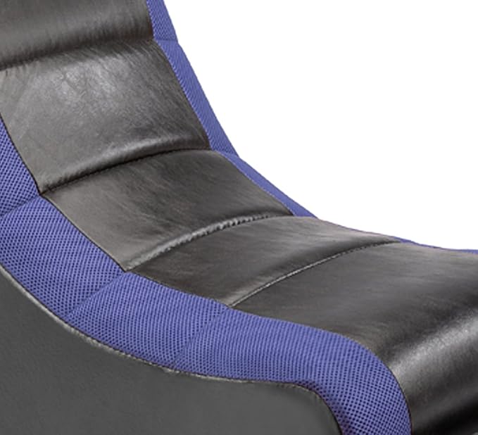 The Crew Furniture Classic Video Rocker Floor Gaming Chair, Kids and Teens, Racing Stripe PU Faux Leather & Polyester Mesh, Black/Blue
