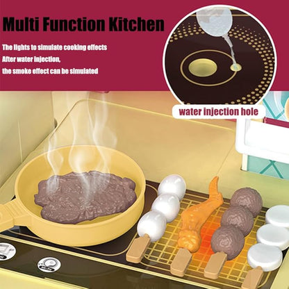 Kitchen Playset, 3 in 1 Kitchen Pretend Play, 68 PCS Realistic Cooking Accessories, Sounds, Lightnd, Running Water，Ideal Gift for Boys and Girls