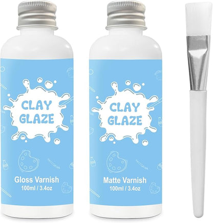 2 x 100ml Air Dry Clay Glaze, Clay Glaze Air Dry for Airdry Clay, Air Dry Clay Varnish Can Not Only Used to Prevent Clay Cracking, Scratches, and Wear,It Can Also Having a Glaze Effect (Gloss+Matte)
