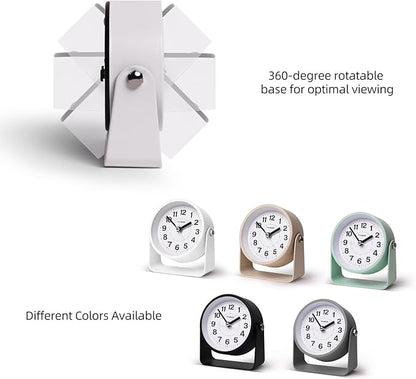 Analog Alarm Clock, Silent Non-Ticking Quartz Movement, Battery-Operated with Snooze & On-Demand Light, Easy to Set Gentle Wake Bedside Desk Clock, Ideal for Home, Travel, Office (White)