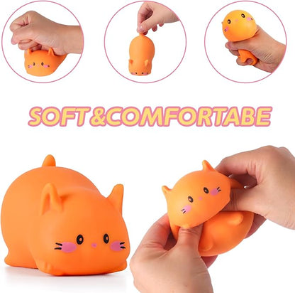 Cat Stress Balls Squishy Toys for Adults and Kids, Cat Squishy Squeeze Toys (Orange), Dough Ball Animal Squishy Stress Relief Fidget Sensory Toys, Kawaii Squishies for Party Favors, Easter, Birthday