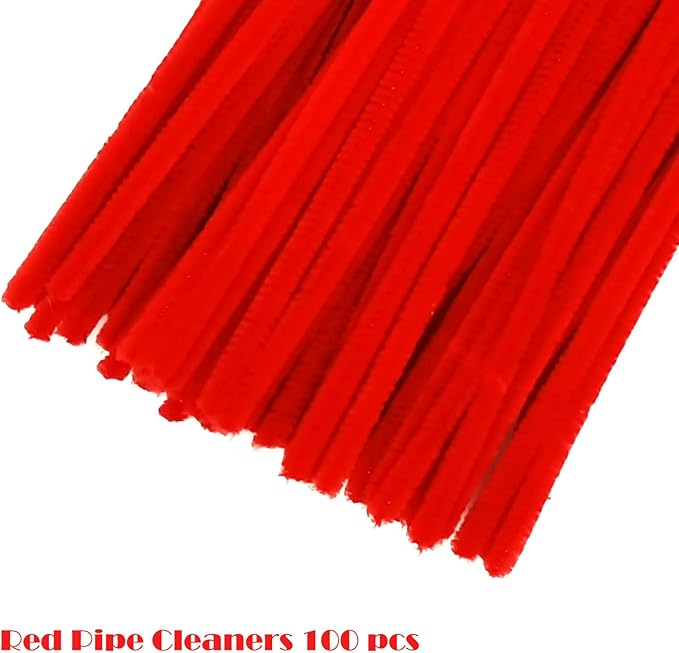 Swpohrat 100 Pieces Red Pipe Cleaner Craft Set,Thick Fuzzy Chenille Stem Pipe Cleaners for DIY Craft Projects and Decorations
