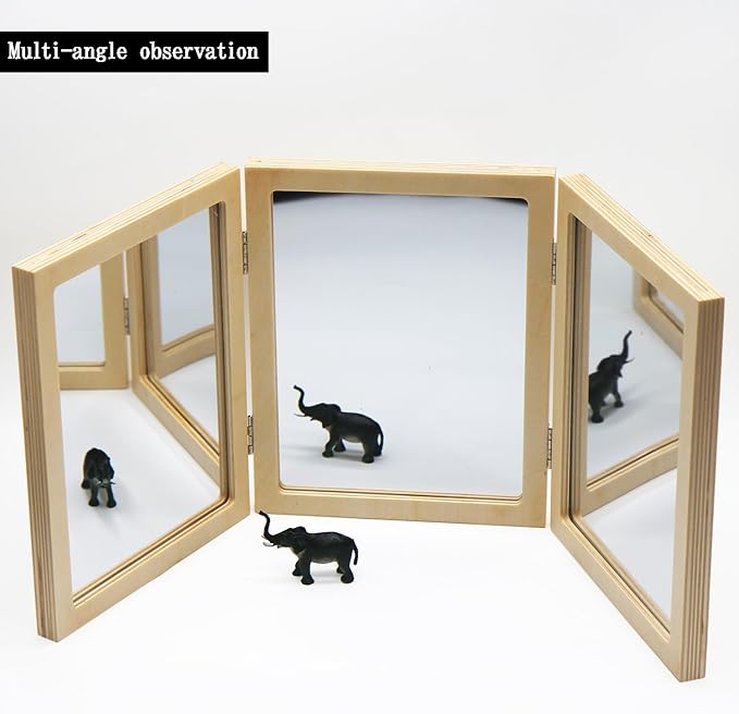 Montessori & Reggio Inspired Children Mirror, Preschool Classroom Mirror, 3 Panels, 3-in-1 Folding, Small Mirror for Light Table Explore