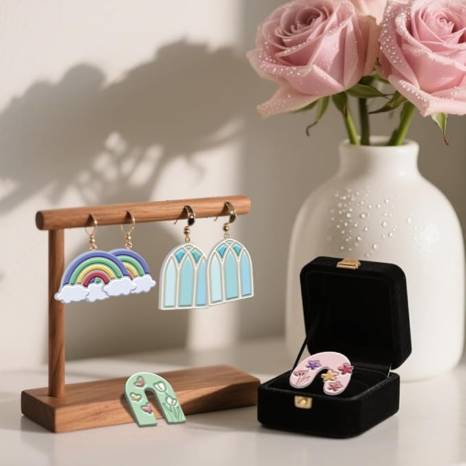 ORIGACH 14 Pcs Boho Arch Shape Polymer Clay Cutters, Rainbow Flower Frame Design Clay Cutters for Polymer Clay Jewelry Earrings with a Clear Storage Box