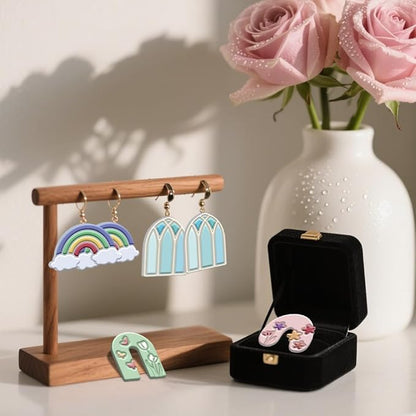 ORIGACH 14 Pcs Boho Arch Shape Polymer Clay Cutters, Rainbow Flower Frame Design Clay Cutters for Polymer Clay Jewelry Earrings with a Clear Storage Box