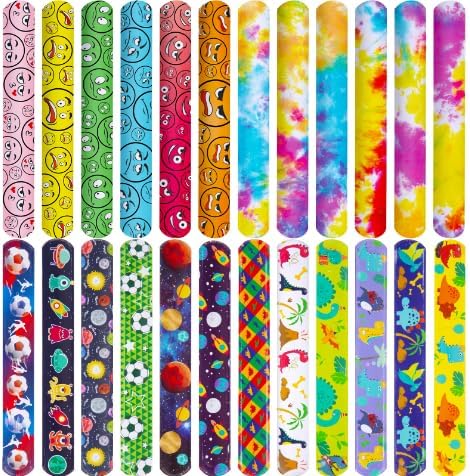 POPLAY 48PCS Kids Slap Bracelets, Slap Wristbands Bulk Tie Dye Bracelets Dinosaurs Mermaid Space Galaxy for Party Favors Classroom Prizes Exchanging Gifts