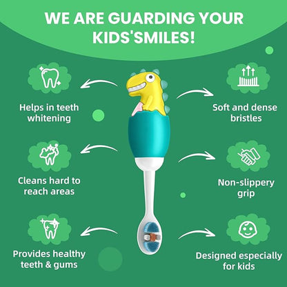 Kids Manual Toothbrush, Extra Soft Bristle Toddler Toothbrush with 10000 Bristles, Kids Travel Toothbrush Designed for Delicate Teeth & Gums for Children 2-7 Years (Light Green)