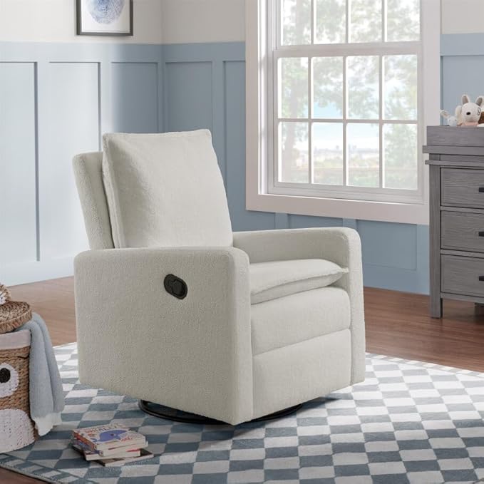 Oxford Baby Uptown Upholstered Swivel Glider and Recliner Nursery Chair, Boucle White