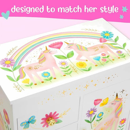 Unicorn Musical Jewelry Box for Girls - Unicorn Toys for Girls Age 4-6 - Kids Jewelry Box with Drawers - 9 x 5 x 9.3 in