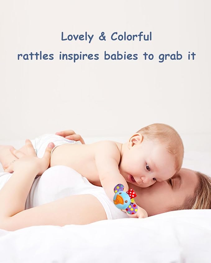 Bloobloomax Baby Soft Toy Foot Finder Socks Wrists Rattles - Ankle Leg Hand Arm Feet Rattle Toy Set- Newborn Present for Infant Toddler Boy Girl 0 3 6 9 12 24 36 Months