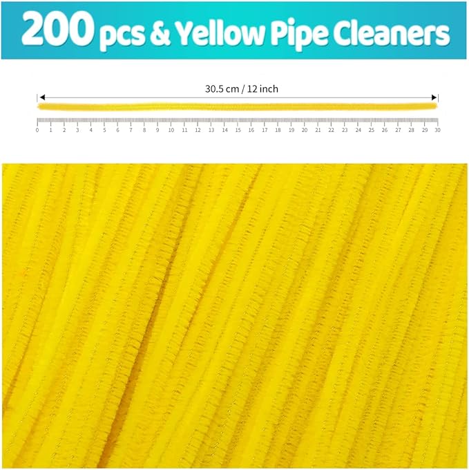 Iooleem 200pcs Yellow Pipe Cleaners, Chenille Stems, Pipe Cleaners for Crafts, Pipe Cleaner Crafts, Art and Craft Supplies.