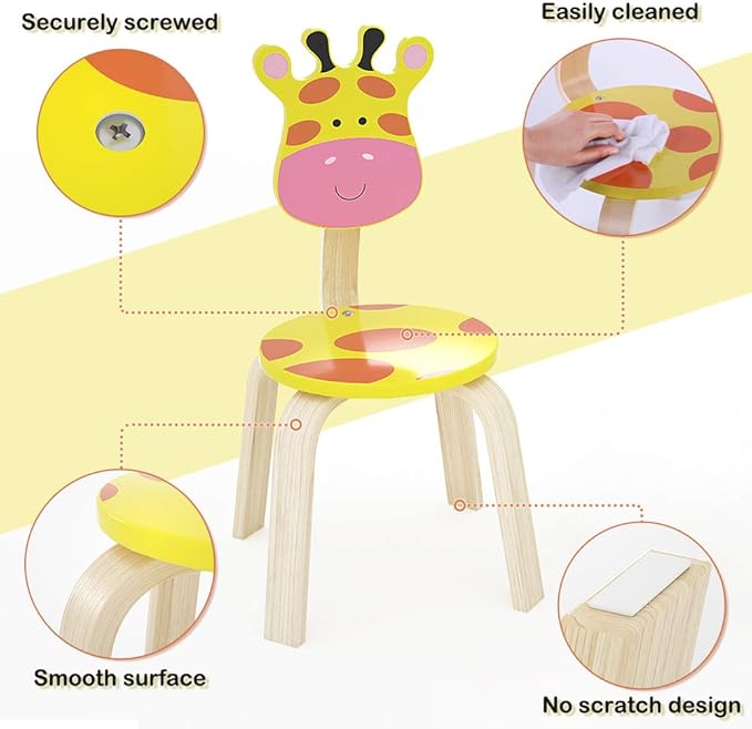 iPlay, iLearn 2 PCS Wooden Kids Chair Sets, Natural Hardwood 2 Giraffe Animal Children Chairs, Furniture Set for Toddlers Kids Boys Girls, Stackable for Playroom, Nursery, Preschool, Kindergarten