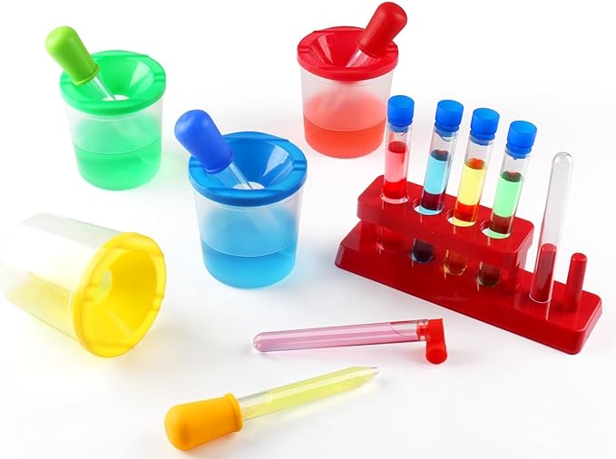 Color Science Test Tubes, Droppers for Kids, Plastic Test Tubes with Caps, Lab Tubes Science Experiments for Kids Age 4 5 6 7 8, Science Supplies Test Tube Holder for Little Scientist