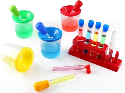 Color Science Test Tubes, Droppers for Kids, Plastic Test Tubes with Caps, Lab Tubes Science Experiments for Kids Age 4 5 6 7 8, Science Supplies Test Tube Holder for Little Scientist