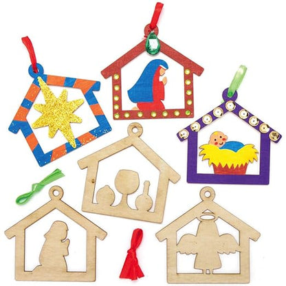Baker Ross AX559 Nativity Wooden Bauble Decorations - Pack of 10, Christmas Tree Ornaments for Creative Art and Craft Activities to Paint and Decorate