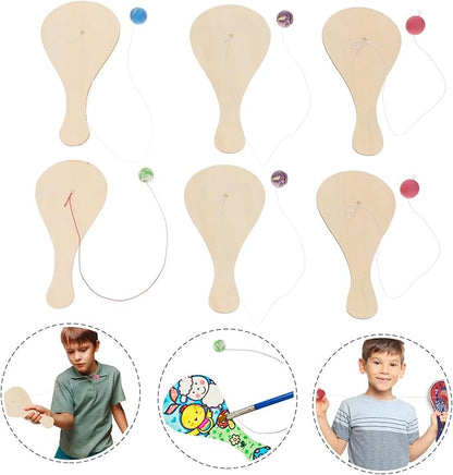 24 Pcs White Billet Wooden Racket Wood Paddle Ball Toy DIY Graffiti Paddle Ball Kid Paddle Ball Toy Wooden Paddle Ball Graffiti Wood Paddle Ball DIY Wood Paddle Ball