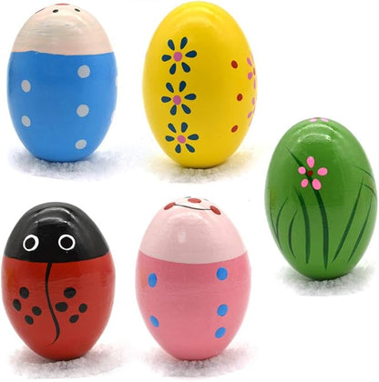 Hayder 5 Pack Wooden Easter Eggs Shakers Maracas Percussion Musical for Party Favors, Classroom Prize Supplies, Basket Stuffers Fillers, Easter Gifts for Children