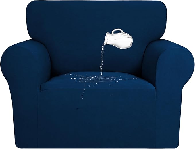 PureFit 100% Dual Waterproof Couch Cover Slipcovers for Couches and Sofas - Stretch Non Slip Fleece Sofa Covers Washable, Leakproof Furniture Protector for Kids, Pets, Dog (Chair, Navy)