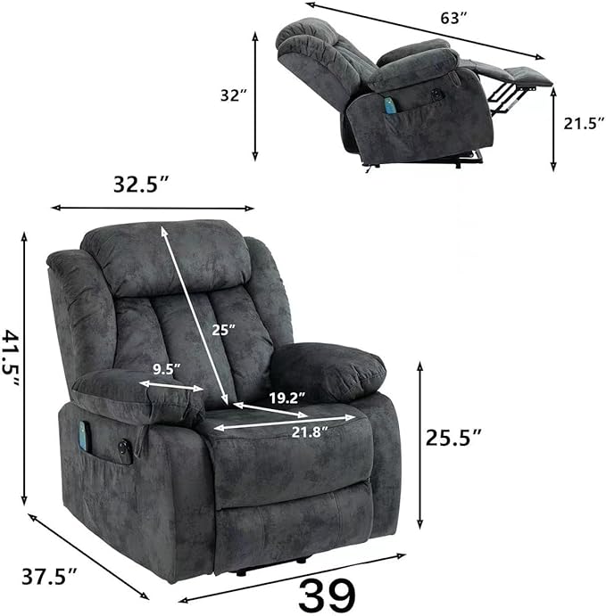 FANYE Electric Power Lift Recliner Chair for Elderly W/Massage and Heat, 2 Remote Controllers Infinite Positions Large Velvet Upholstery Recliner&Armchair W/Side Pockets for Living Room