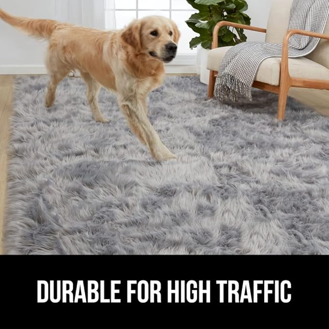 Gorilla Grip Fluffy Faux Fur Rug, Machine Washable Soft Furry Area Rugs, Rubber Backing, Plush Floor Carpets for Baby Nursery, Bedroom, Living Room Shag Carpet, Luxury Home Decor, 3x5, Gray